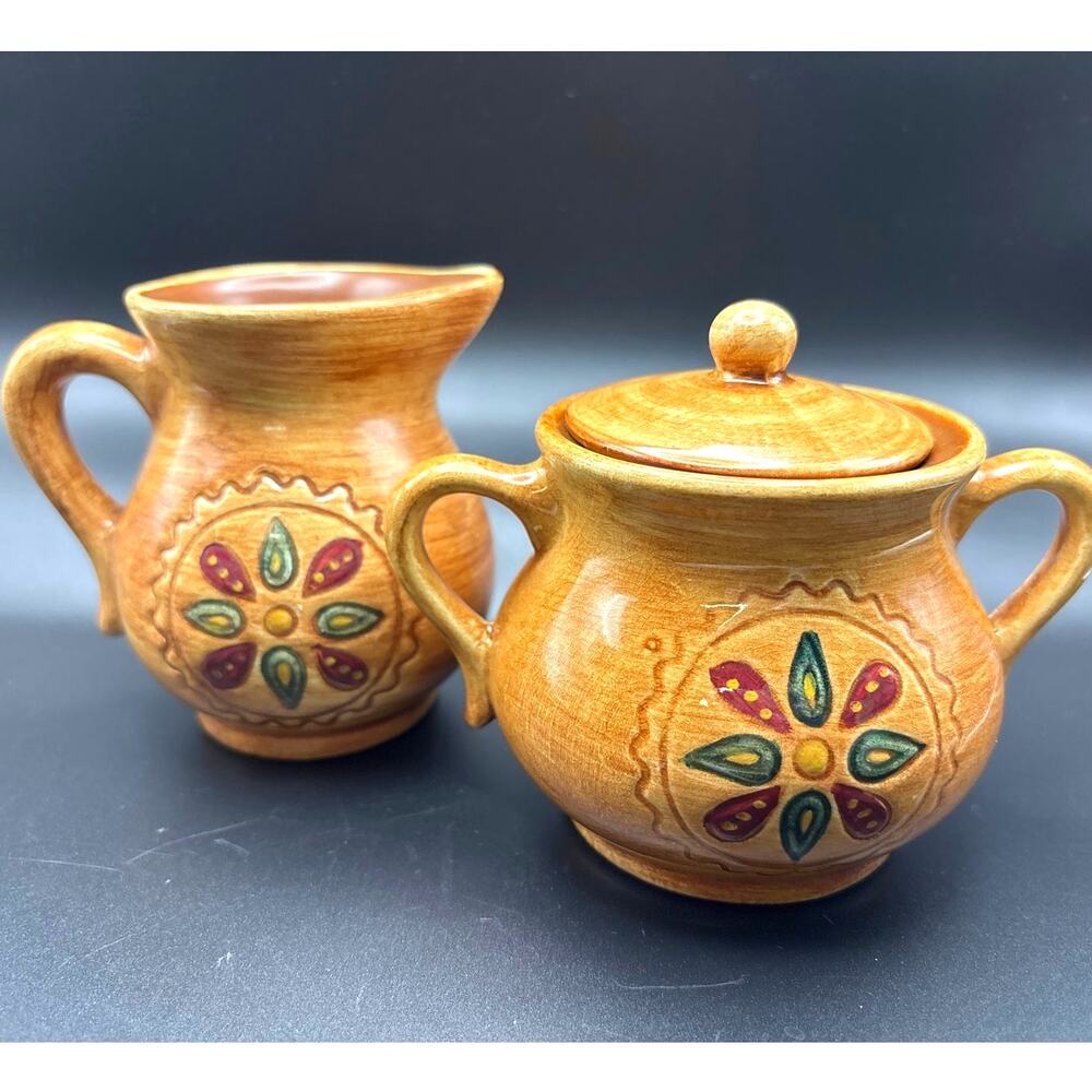 Vintage Pennsbury Pottery Sugar Bowl Creamer Pitcher ‘Hex’ Dutch Folk Art MCM